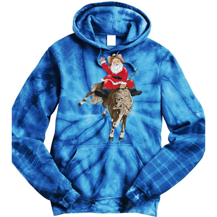 Santa Riding Horse Funny Howdy Xmas Design Funny Gift Tie Dye Hoodie