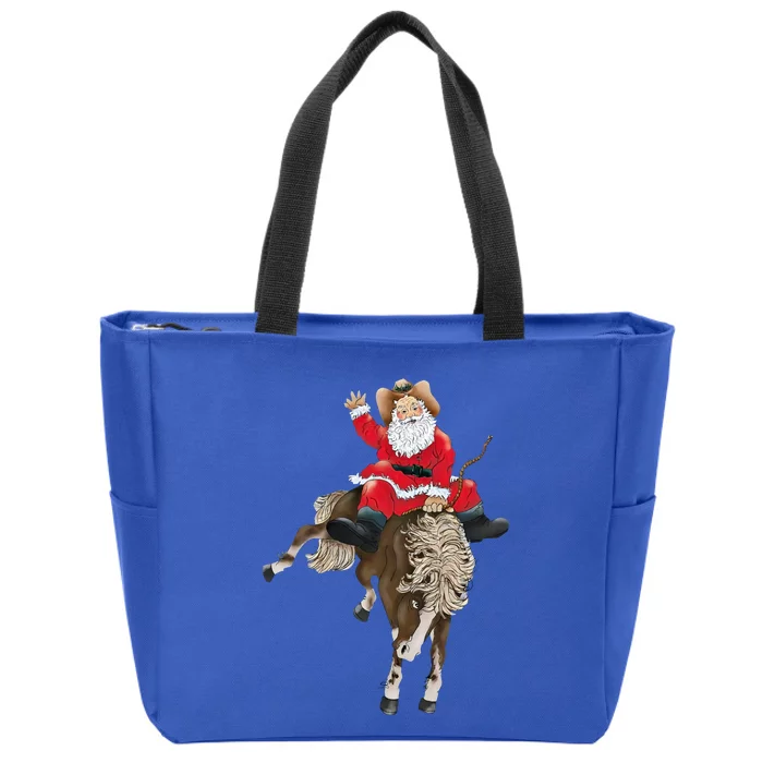 Santa Riding Horse Funny Howdy Xmas Design Funny Gift Zip Tote Bag