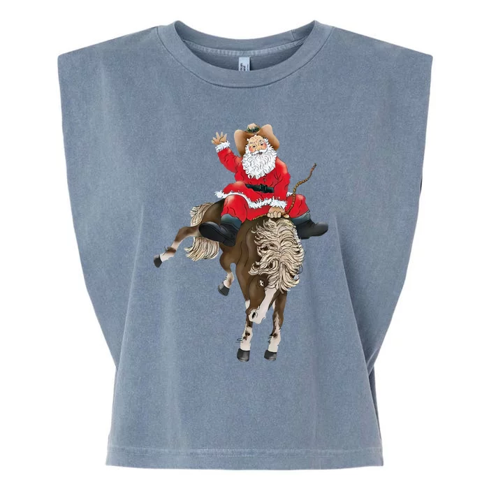 Santa Riding Horse Funny Howdy Xmas Design Funny Gift Garment-Dyed Women's Muscle Tee