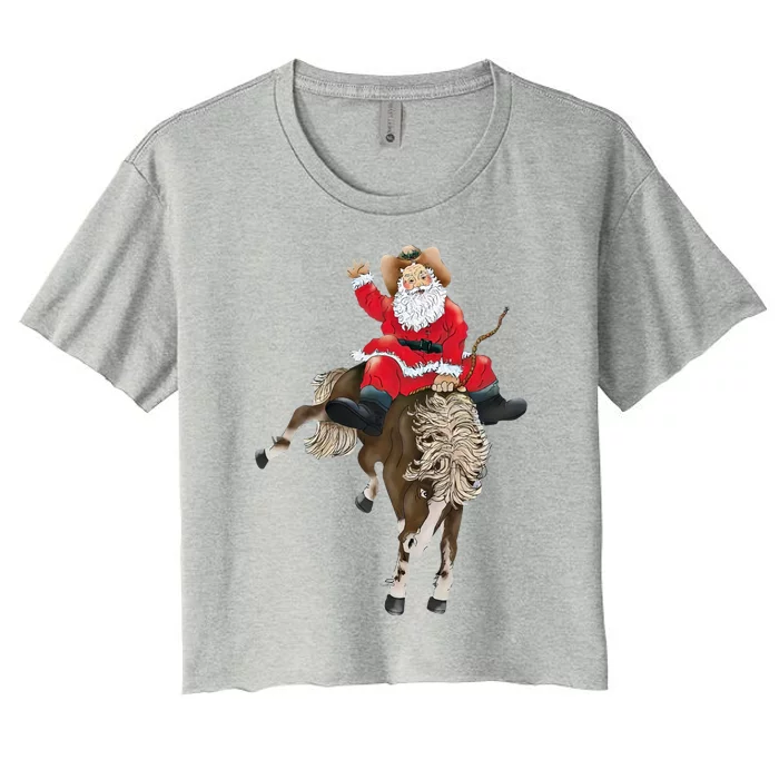 Santa Riding Horse Funny Howdy Xmas Design Funny Gift Women's Crop Top Tee