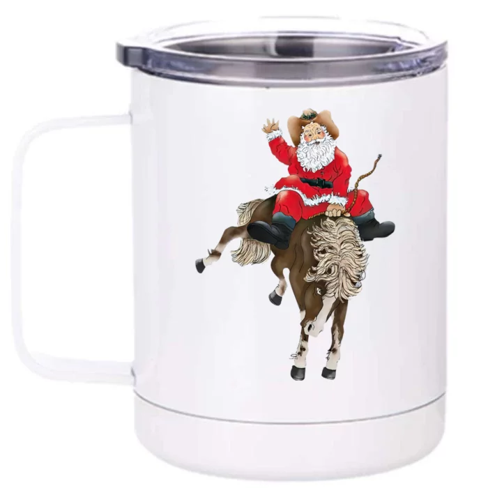 Santa Riding Horse Funny Howdy Xmas Design Funny Gift Front & Back 12oz Stainless Steel Tumbler Cup