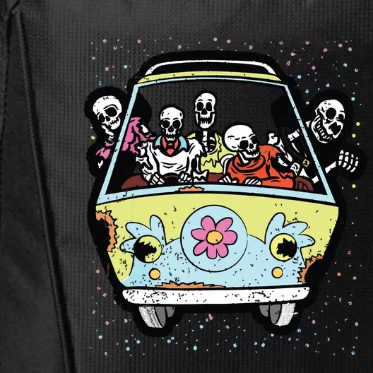 Skeleton Riding Hippie Van Halloween Costume Retro Bones City Backpack