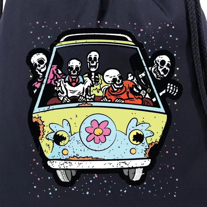 Skeleton Riding Hippie Van Halloween Costume Retro Bones Drawstring Bag