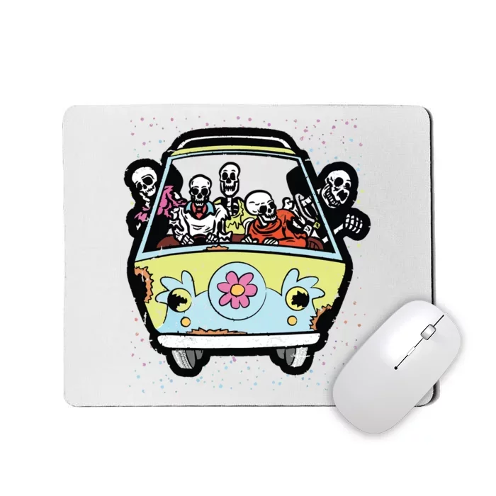 Skeleton Riding Hippie Van Halloween Costume Retro Bones Mousepad