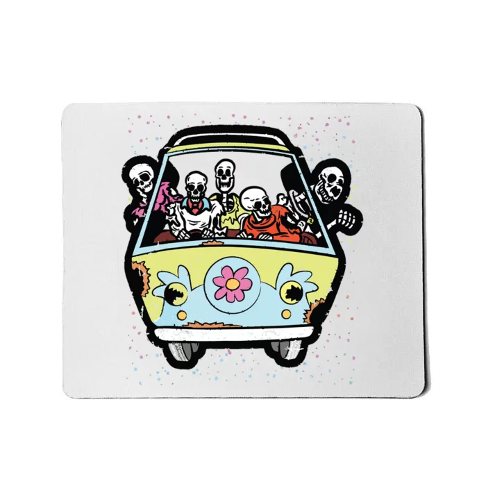 Skeleton Riding Hippie Van Halloween Costume Retro Bones Mousepad