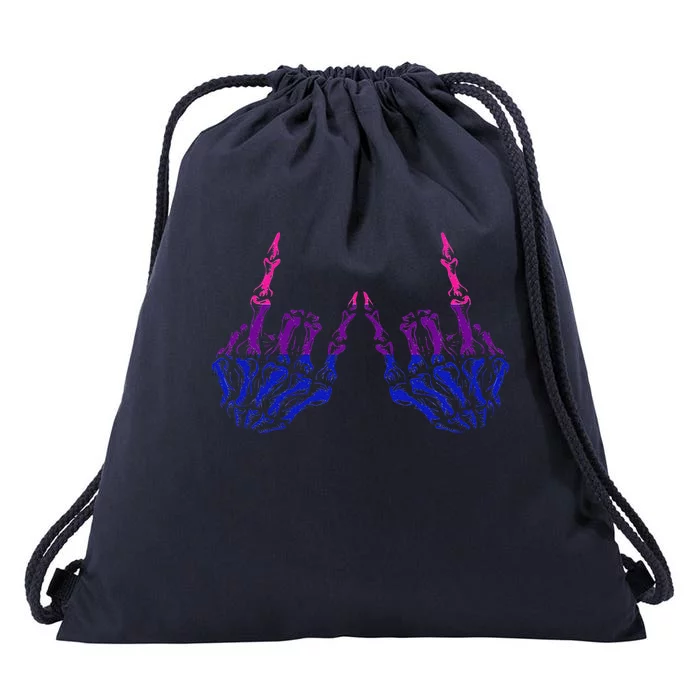 Skeleton Rock Hand LGBTQ Cool Bisexual Pride Color Bi Flag Drawstring Bag