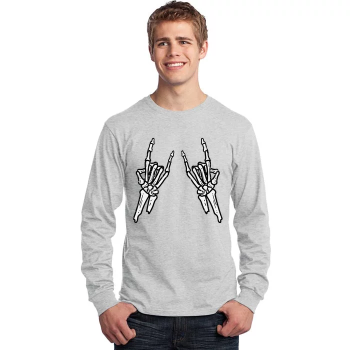 Skeleton Rock Hands Rocknroll Halloween Rocker Tall Long Sleeve T-Shirt