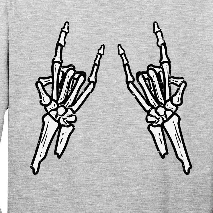 Skeleton Rock Hands Rocknroll Halloween Rocker Tall Long Sleeve T-Shirt