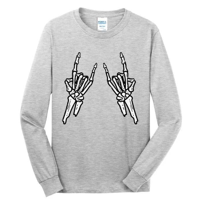 Skeleton Rock Hands Rocknroll Halloween Rocker Tall Long Sleeve T-Shirt