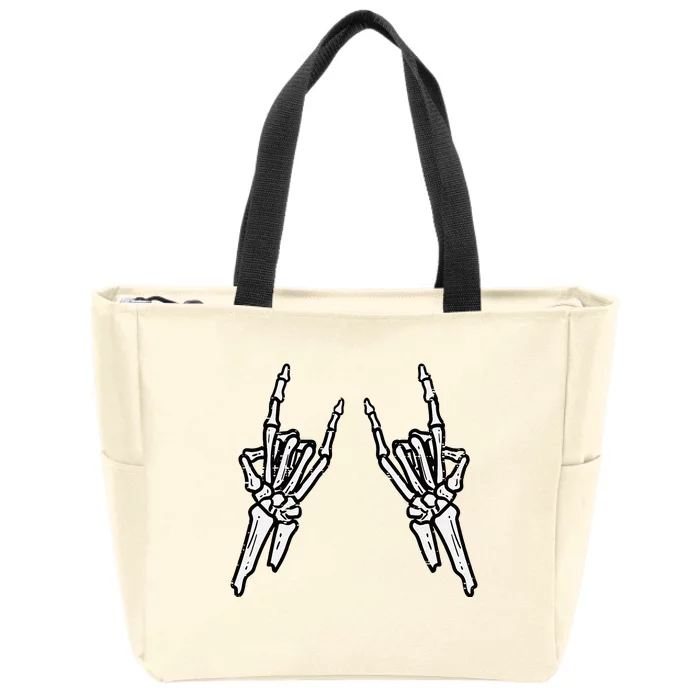 Skeleton Rock Hands Rocknroll Halloween Rocker Zip Tote Bag