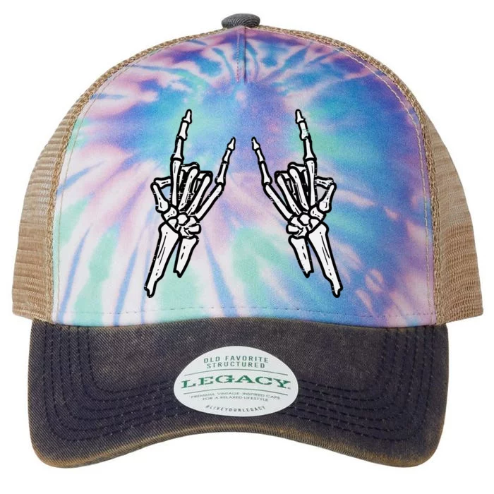 Skeleton Rock Hands Rocknroll Halloween Rocker Legacy Tie Dye Trucker Hat