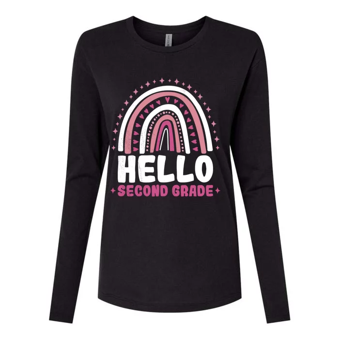 School Rainbow Hello Second Grade Gift Womens Cotton Relaxed Long Sleeve T-Shirt