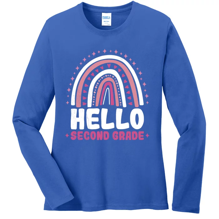 School Rainbow Hello Second Grade Gift Ladies Long Sleeve Shirt