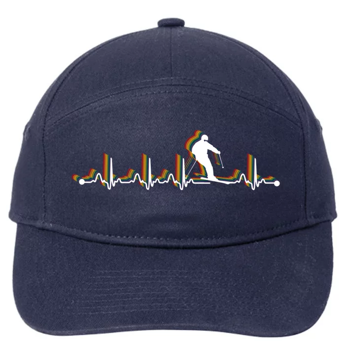 Skiing Retro Heartbeat Ekg Vintage 80s Style Gift 7-Panel Snapback Hat