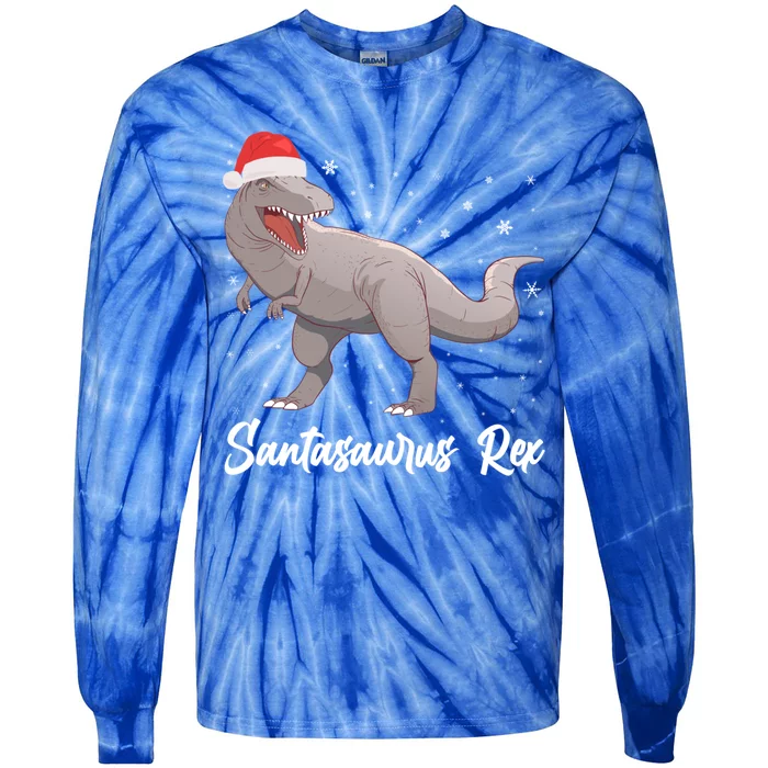 Santasaurus Rex Holiday Funny Gift Dino Lover Christmas Dinosaur Gift Tie-Dye Long Sleeve Shirt