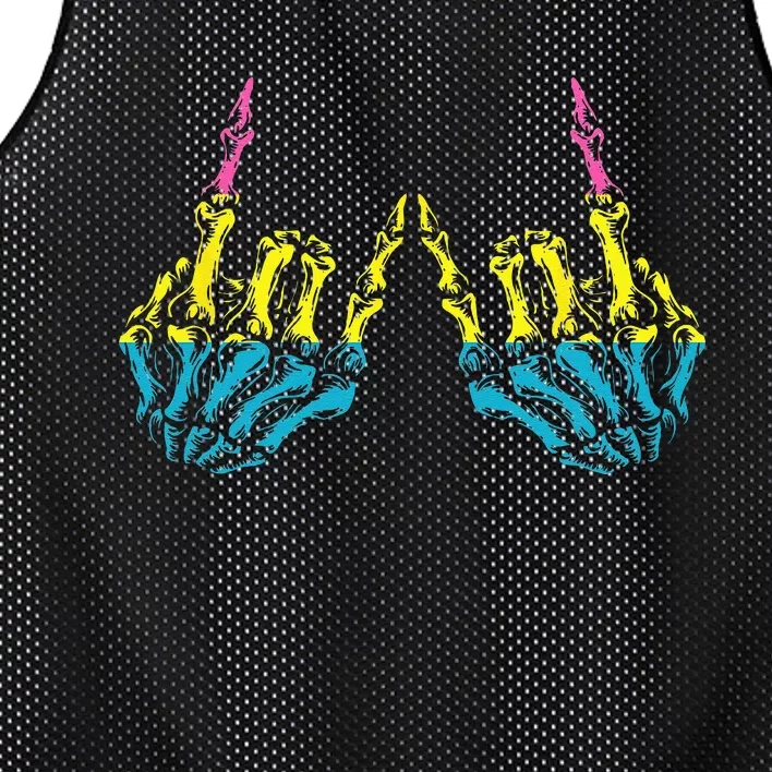 Skeleton Rock Hand LGBT Q Cool Pansexual Pride Pan Flag Mesh Reversible Basketball Jersey Tank