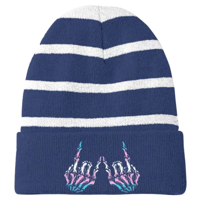 Skeleton Rock Hand Lgbtq Cool Transg Pride Transg Flag Striped Beanie with Solid Band