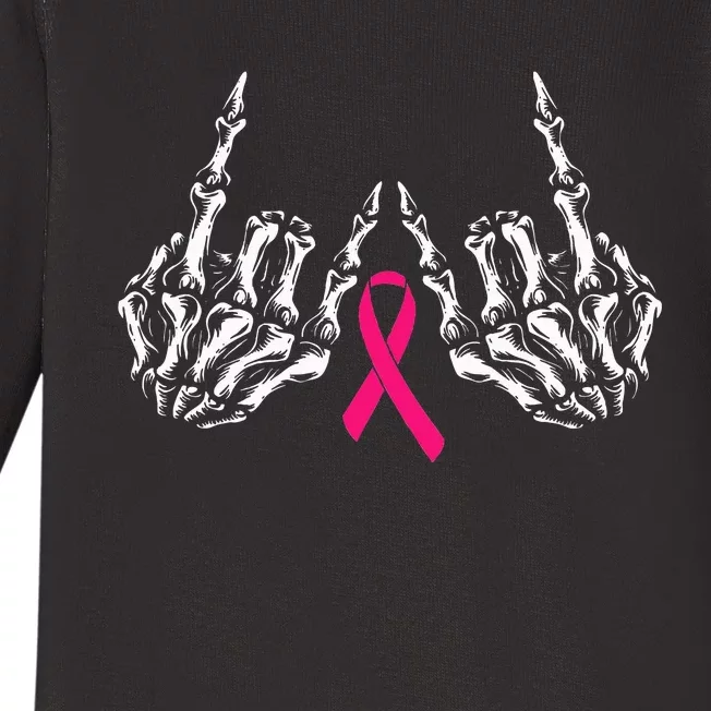 Skeleton Rock Hand Breast Cancer Awareness Cool Baby Long Sleeve Bodysuit