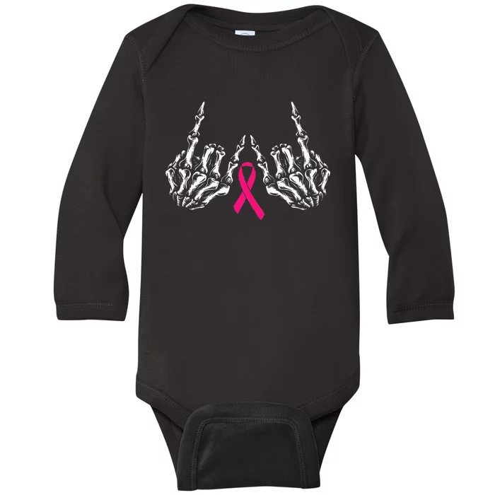 Skeleton Rock Hand Breast Cancer Awareness Cool Baby Long Sleeve Bodysuit