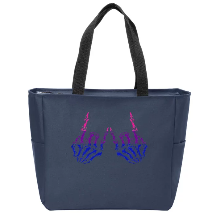 Skeleton Rock Hand Lgbtq Cool Bisexual Pride Color Bi Flag Zip Tote Bag