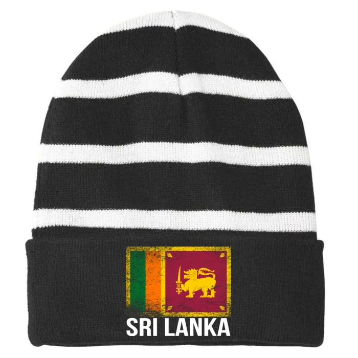 Sri Lanka Flag Striped Beanie with Solid Band