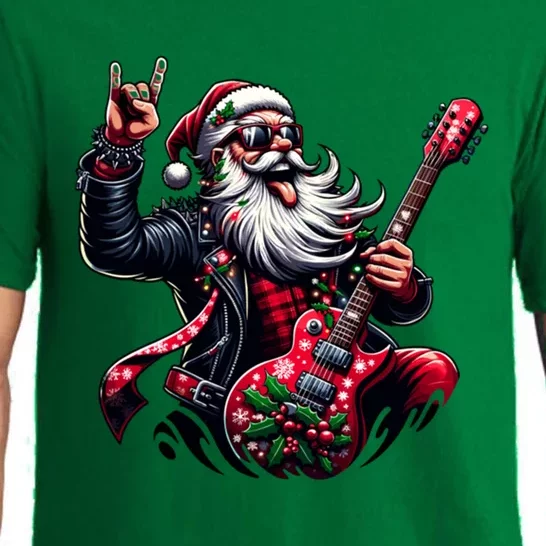 SantaS Rockin Jam Rock And Roll Santa Christmas Cool Gift Pajama Set