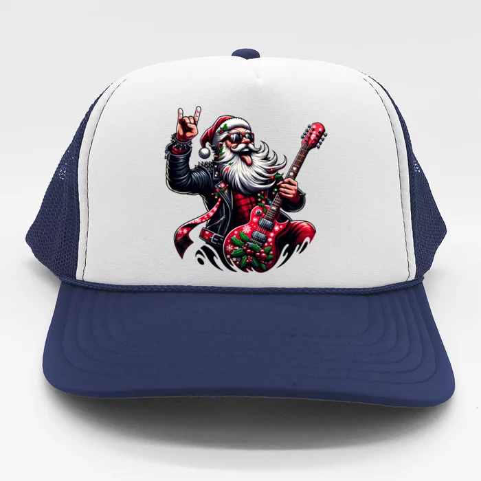 SantaS Rockin Jam Rock And Roll Santa Christmas Cool Gift Trucker Hat