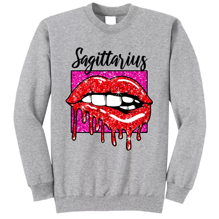 Sagittarius Red Lips Zodiac Sign December Birthday Horoscope Gift Tall Sweatshirt