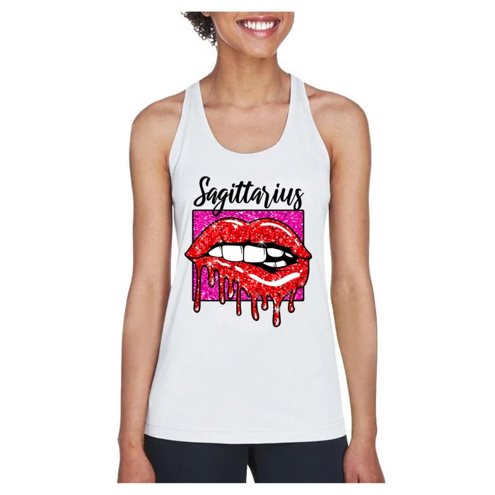 Sagittarius Red Lips Zodiac Sign December Birthday Horoscope Gift Women's Racerback Tank