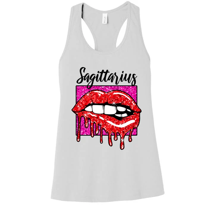 Sagittarius Red Lips Zodiac Sign December Birthday Horoscope Gift Women's Racerback Tank