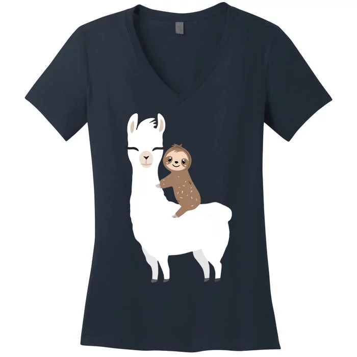 Sloth Riding Llama Shirts Funny Birthday Gift Women's V-Neck T-Shirt