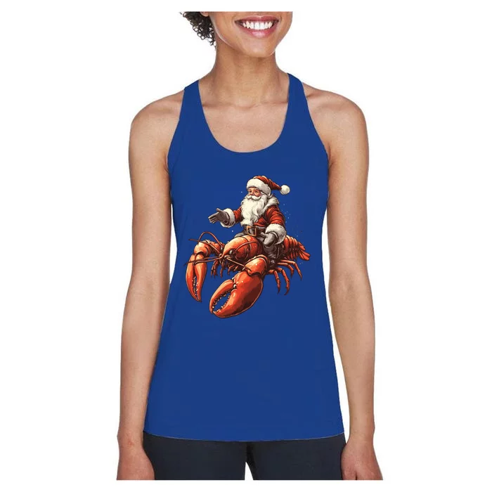 Santa Riding Lobster Funny Lobster Christmas Xmas Pajama Funny Gift Women's Racerback Tank