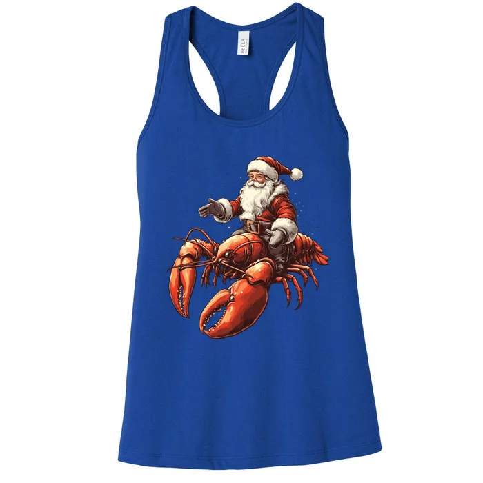 Santa Riding Lobster Funny Lobster Christmas Xmas Pajama Funny Gift Women's Racerback Tank