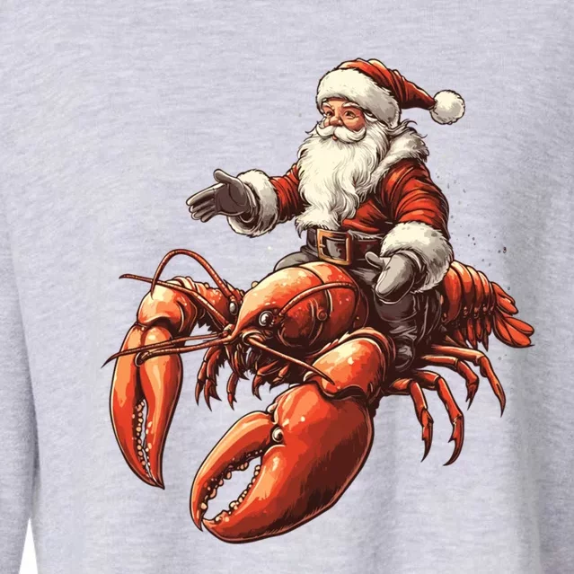 Santa Riding Lobster Funny Lobster Christmas Xmas Pajama Funny Gift Cropped Pullover Crew