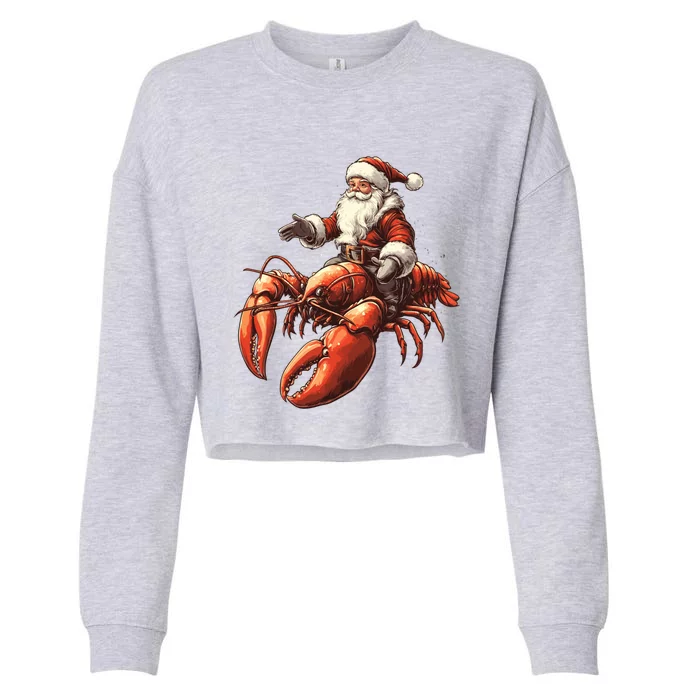 Santa Riding Lobster Funny Lobster Christmas Xmas Pajama Funny Gift Cropped Pullover Crew