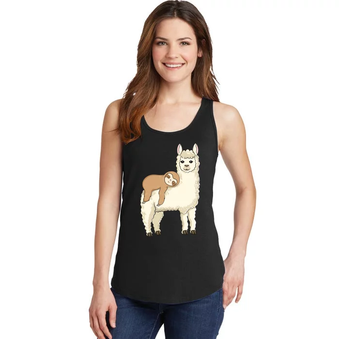 Sloth Riding Llama Funny Animals Lovers Ladies Essential Tank