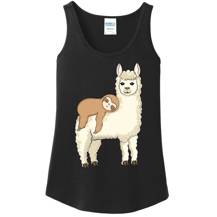 Sloth Riding Llama Funny Animals Lovers Ladies Essential Tank