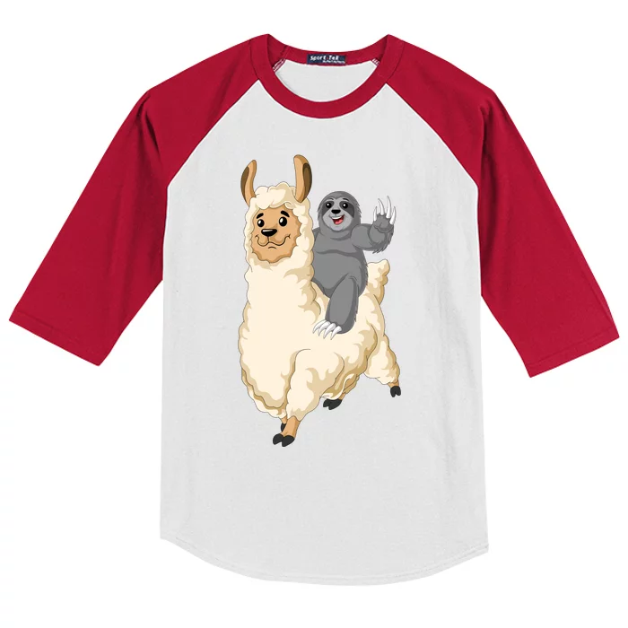 Sloth Riding Llama Kids Colorblock Raglan Jersey