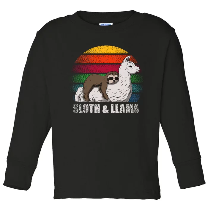 Sloth Riding LLAMA Toddler Long Sleeve Shirt