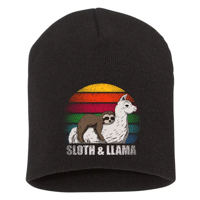 Sloth Riding LLAMA Short Acrylic Beanie