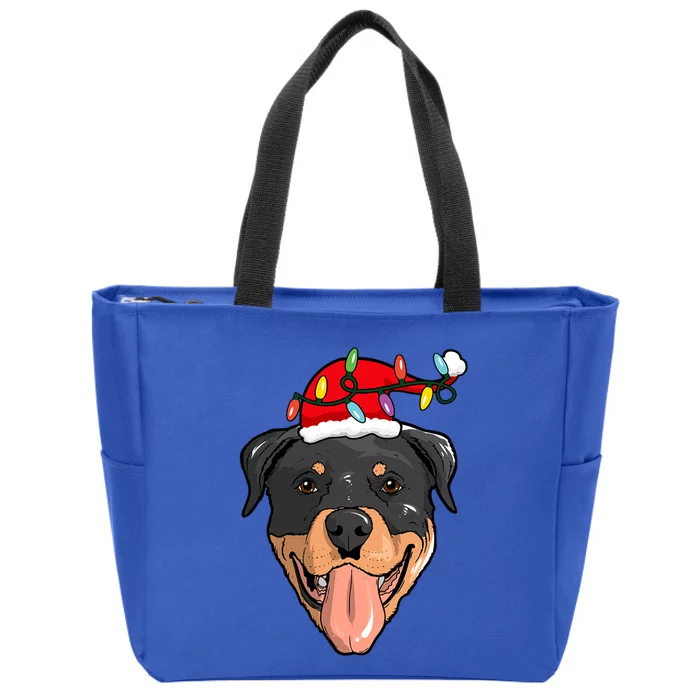 Santa Rottweiler Light Christmas Gift Zip Tote Bag