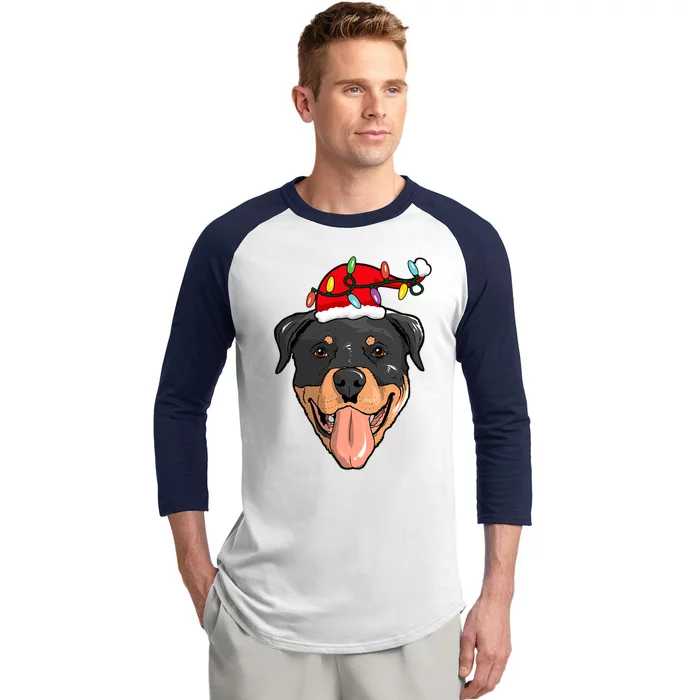 Santa Rottweiler Light Christmas Gift Baseball Sleeve Shirt