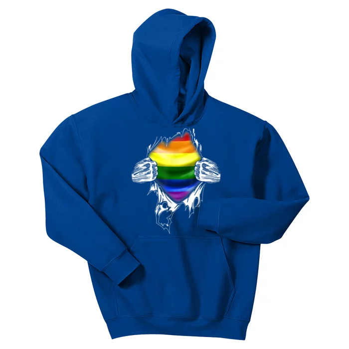 Superhero Ripping Lgbt Gay Pride Awareness Month Funny Gift Kids Hoodie