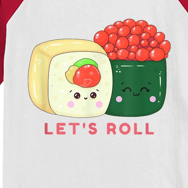 Sushi Roll Lets Roll Funny Japanese Design Kids Colorblock Raglan Jersey