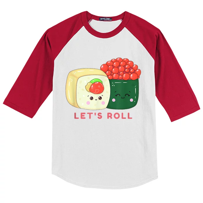 Sushi Roll Lets Roll Funny Japanese Design Kids Colorblock Raglan Jersey