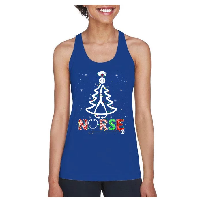 Stethoscope Rn Lpn Nursing Nurse Christmas Tree Gift Women's Racerback Tank