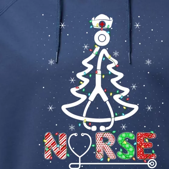 Stethoscope Rn Lpn Nursing Nurse Christmas Tree Gift Performance Fleece Hoodie