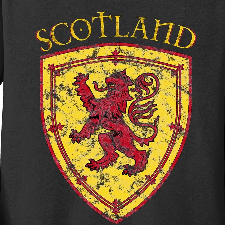 Scottish Rampant Lion Scotland Coat Of Arms Banner Kids Long Sleeve Shirt