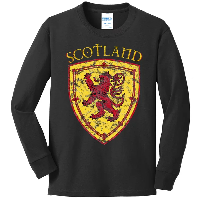 Scottish Rampant Lion Scotland Coat Of Arms Banner Kids Long Sleeve Shirt