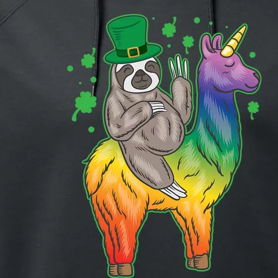 Sloth Rainbow Leprechaun Performance Fleece Hoodie